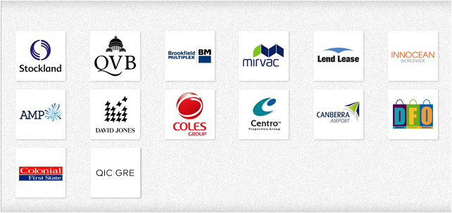 Clients: Stockland, QVB, Brookfield Multiplex, Mirvac, Lend Lease, Innocean, AMP, David Jones, Coles Group, Centro, Canberra Airport